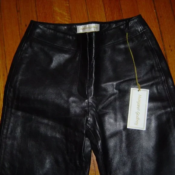 MARGARET GODFREY BLACK LEATHER WIDE LEG PANTS NWT 6